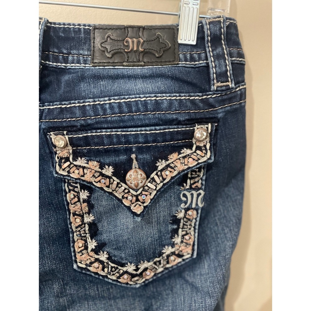 Miss Me Signature Bootcut Jeans Size 27 Rhinestones Pink Silver Embroidery